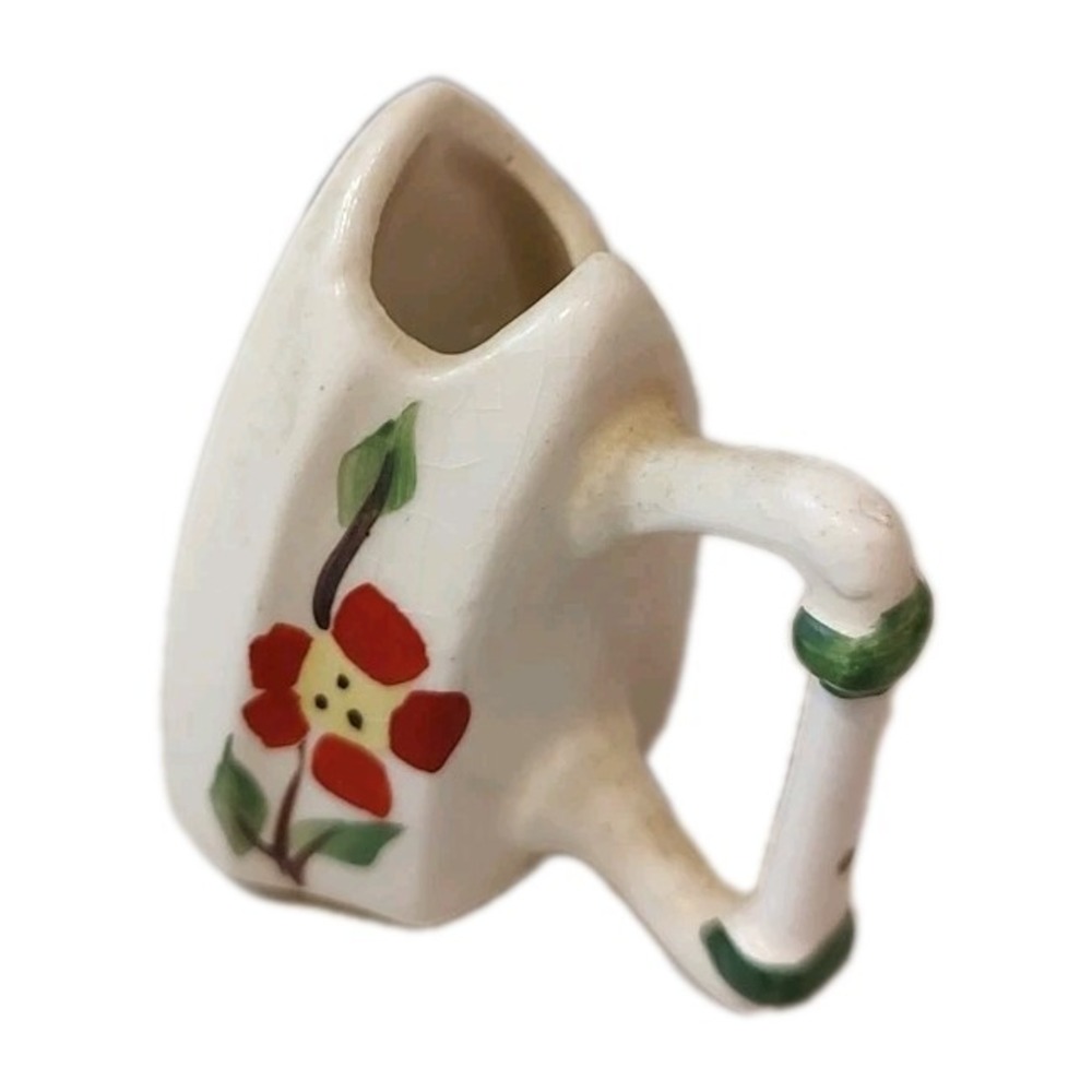 Vintageβ Miniature Iron Ceramic Porcelain Toothpick Holder Floral 2" Tall